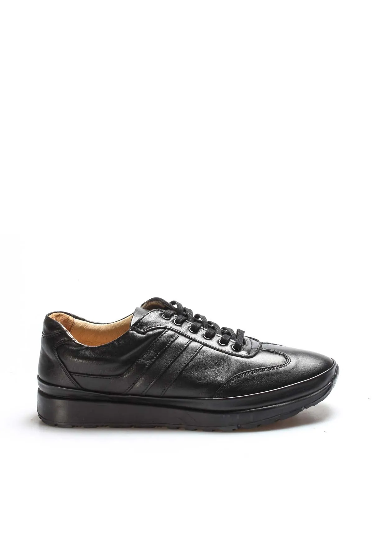 Men's Black Orthopedic Lace-Up Leather Sneakers with Cushioned Sole - Wessi sold by Wessi