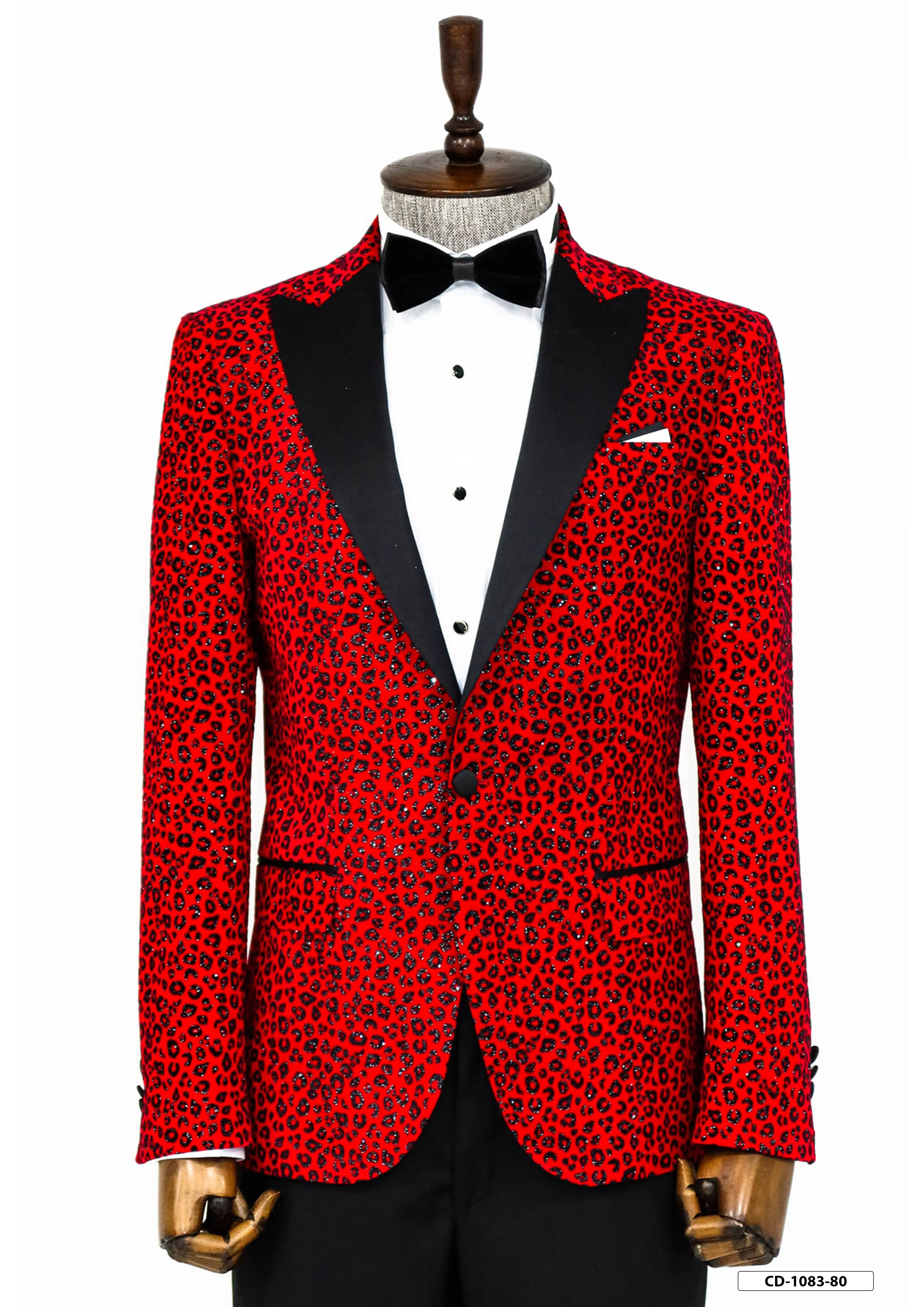 Leopard Pattern Slim Fit Peak Lapel Burgundy Men Tuxedo Party Blazer sold by Wessi