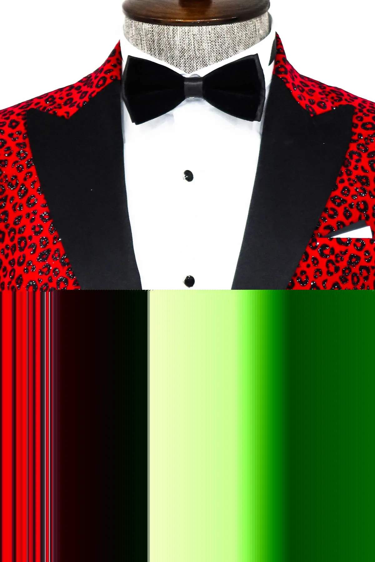 Leopard Pattern Slim Fit Peak Lapel Burgundy Men Tuxedo Party Blazer sold by Wessi product image thumbnail 2