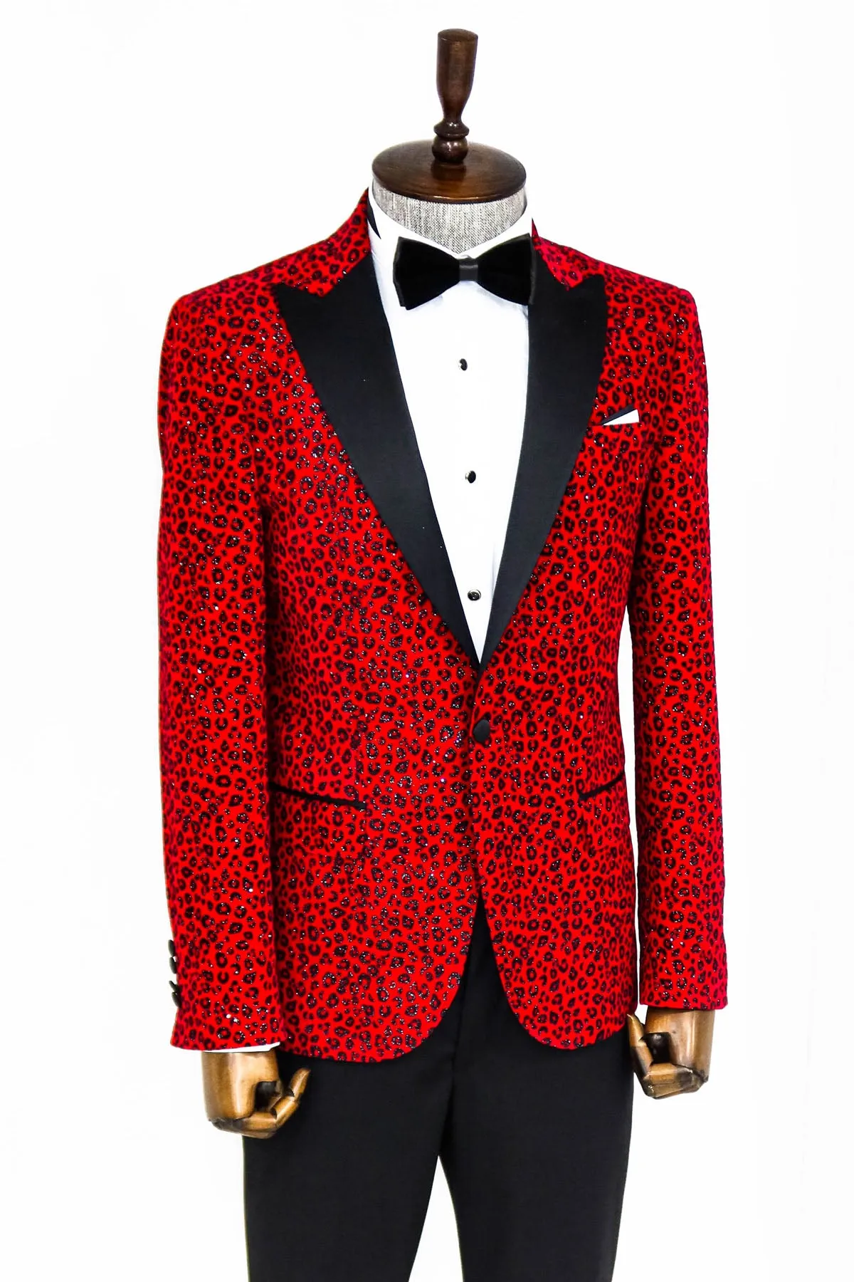 Leopard Pattern Slim Fit Peak Lapel Burgundy Men Tuxedo Party Blazer sold by Wessi product image thumbnail 3
