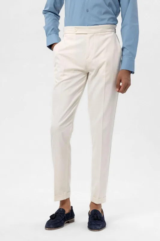 Men's Ecru High-Waist Regular Fit Pants - Wessi sold by Wessi