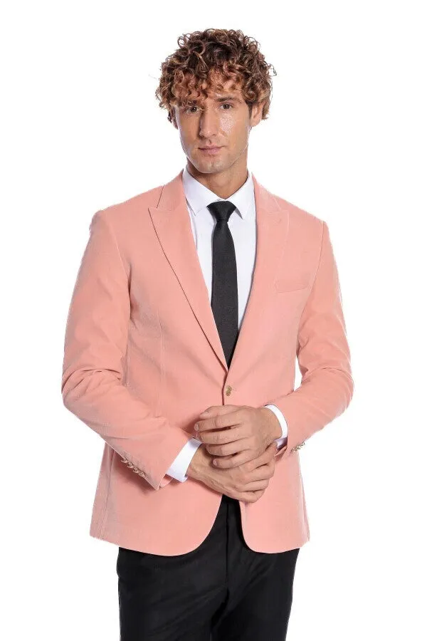 Wide Lapel Velvet Pink Men Blazer - Wessi sold by Wessi