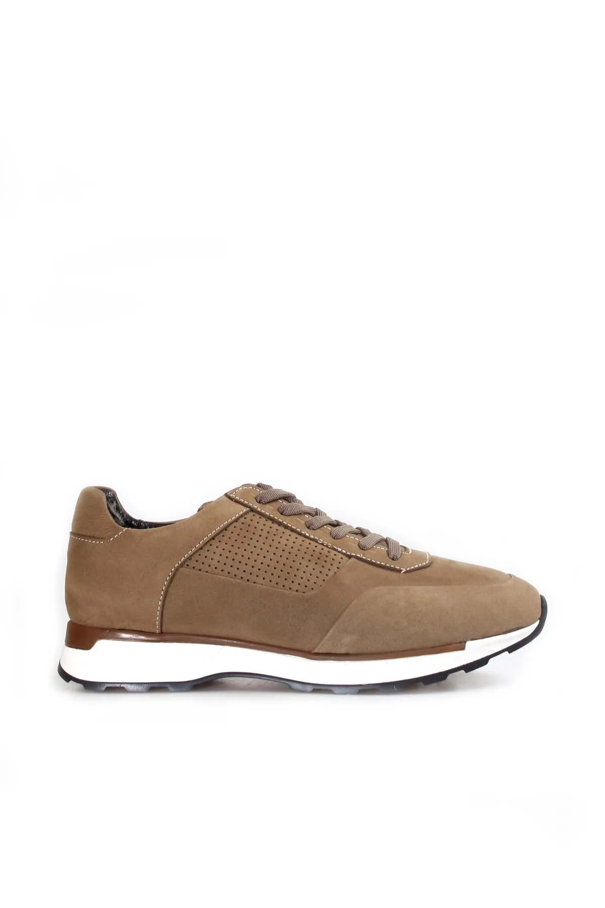Men's Beige Suede Sneakers with Perforated Detailing and White Sole - Wessi sold by Wessi product image thumbnail 2