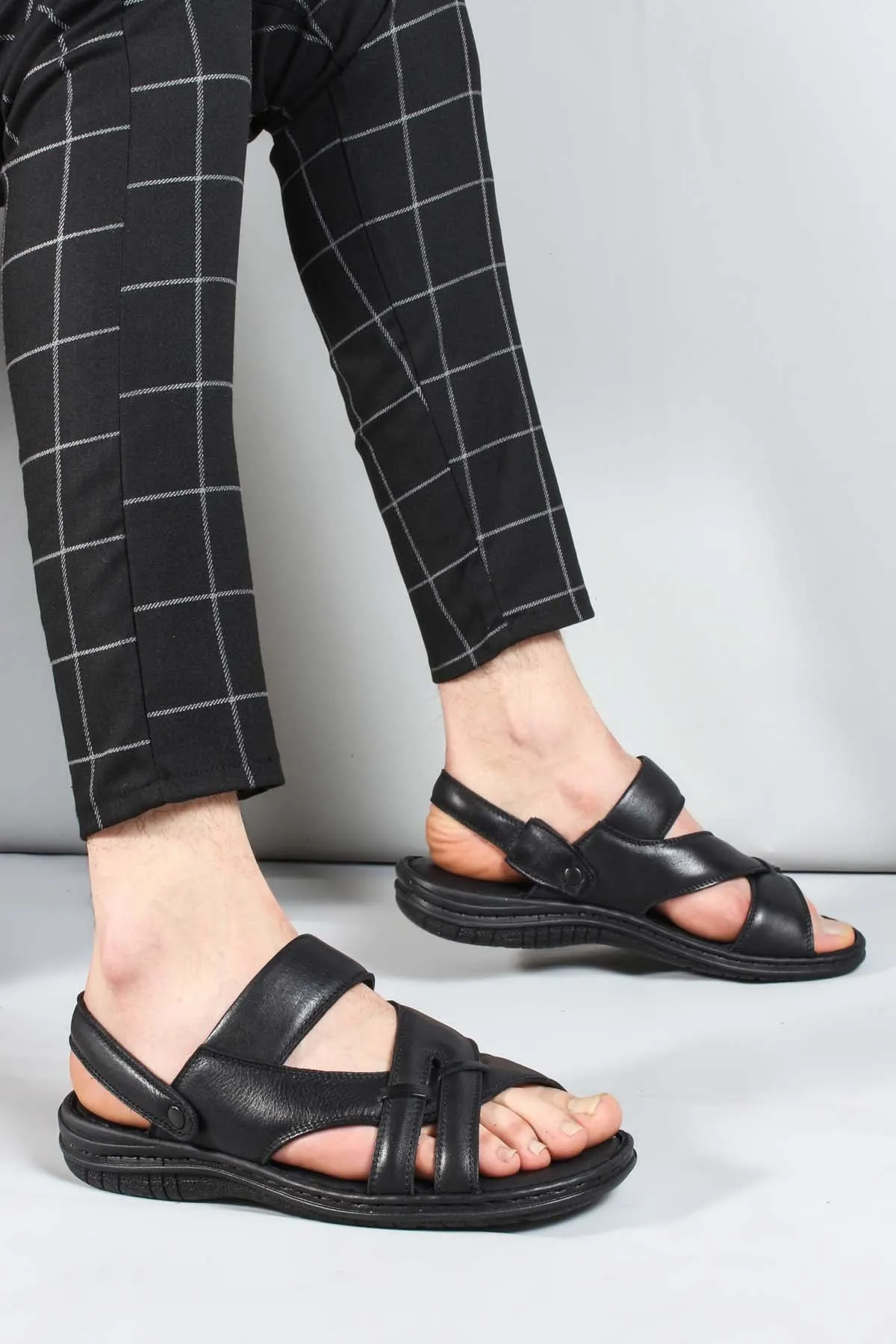 Men's Black Leather Sandals - Wessi sold by Wessi