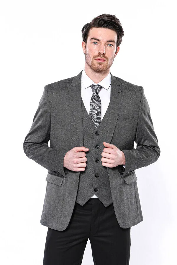 Patterned Slim-Fit Dark Grey Men Blazer - Wessi sold by Wessi product image thumbnail 3