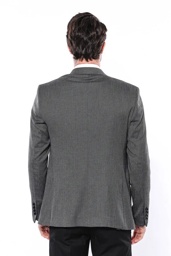 Patterned Slim-Fit Dark Grey Men Blazer - Wessi sold by Wessi product image thumbnail 4