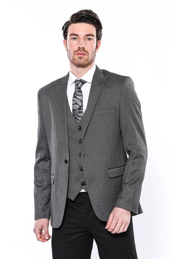 Patterned Slim-Fit Dark Grey Men Blazer - Wessi sold by Wessi product image thumbnail 5