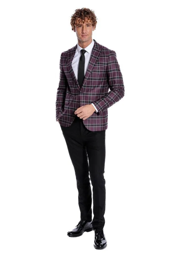 Slim Fit Peak Lapel Purple Men Blazer - Wessi sold by Wessi product image thumbnail 3