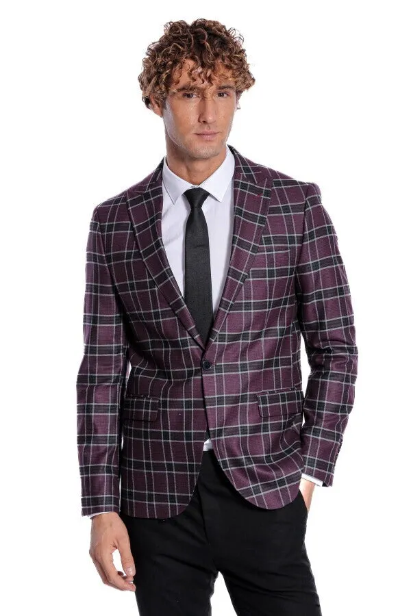 Slim Fit Peak Lapel Purple Men Blazer - Wessi sold by Wessi product image thumbnail 5