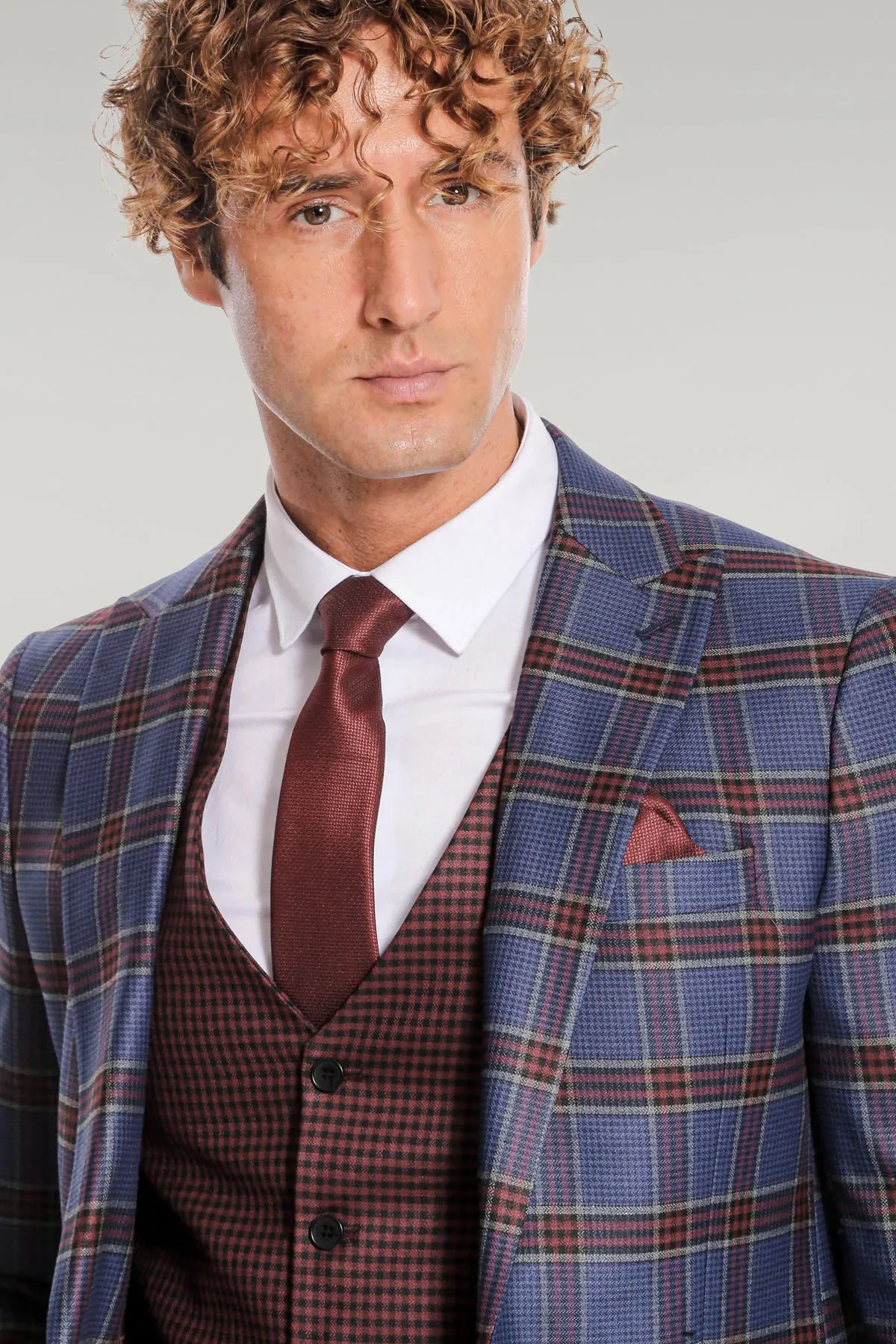 Patterned Checked Slim Fit Blue Men Suit - Wessi sold by Wessi product image thumbnail 3