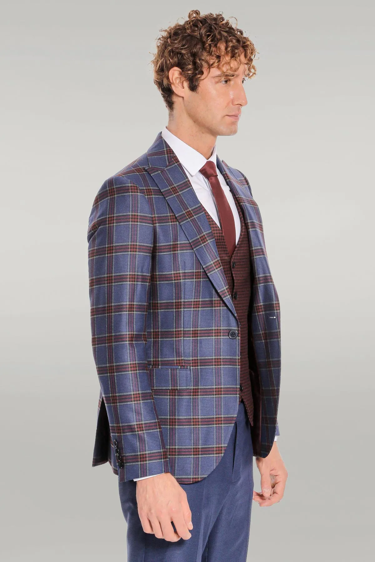Patterned Checked Slim Fit Blue Men Suit - Wessi sold by Wessi product image thumbnail 5