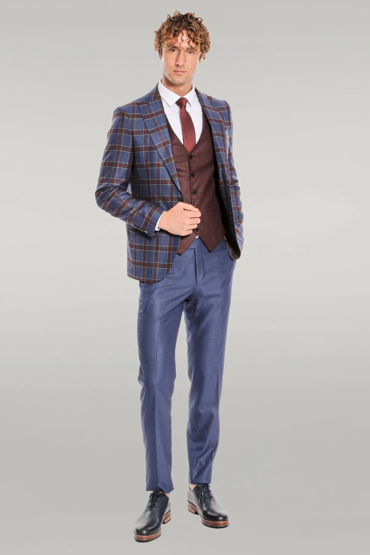 Patterned Checked Slim Fit Blue Men Suit - Wessi sold by Wessi product image thumbnail 2