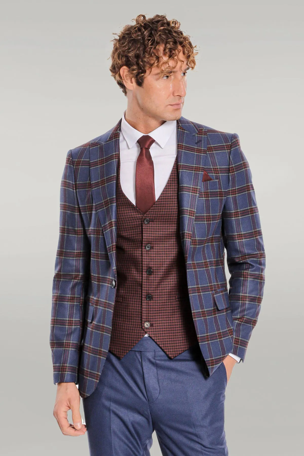 Patterned Checked Slim Fit Blue Men Suit - Wessi sold by Wessi