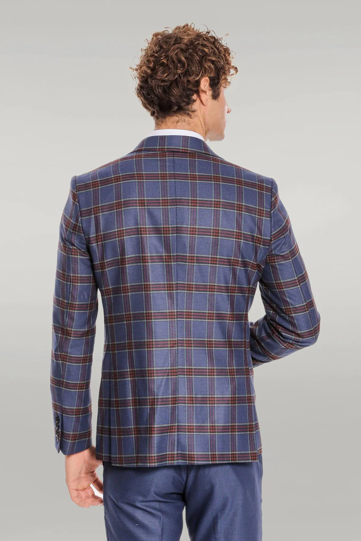 Patterned Checked Slim Fit Blue Men Suit - Wessi sold by Wessi product image thumbnail 4