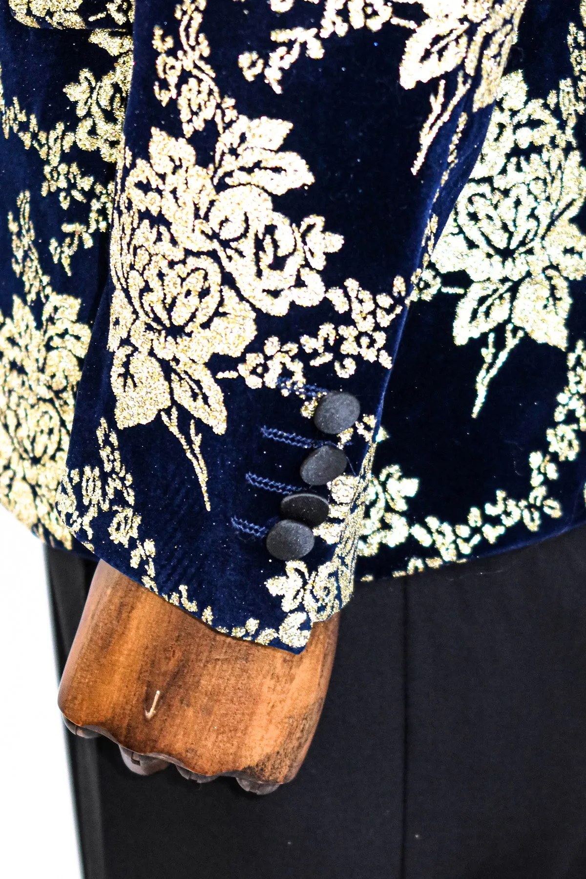 Gold Floral Patterned Navy Blue Men Party Blazer - Wessi sold by Wessi product image thumbnail 5