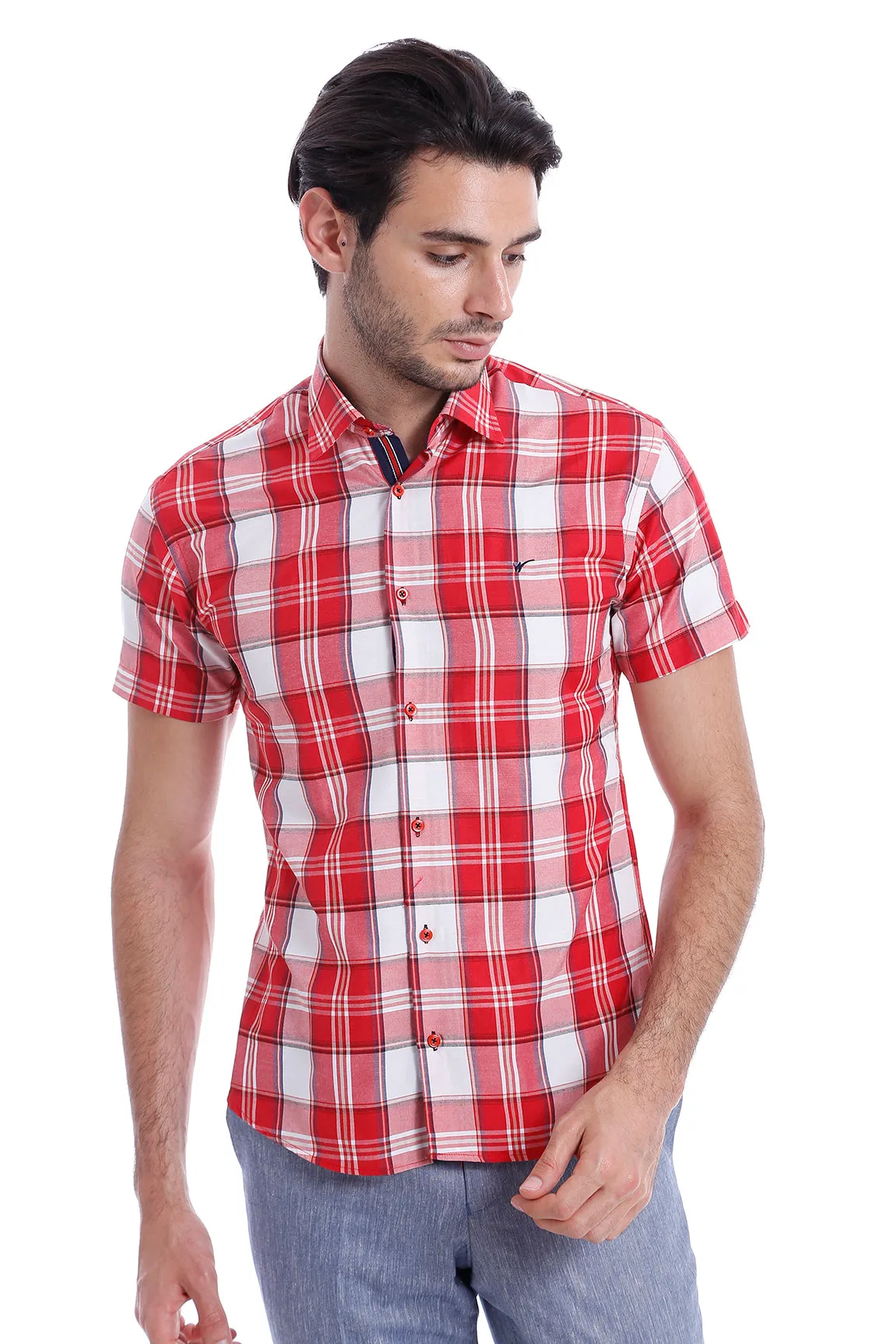 Checked Short Sleeve Burgundy Men Shirt - Wessi sold by Wessi product image thumbnail 2