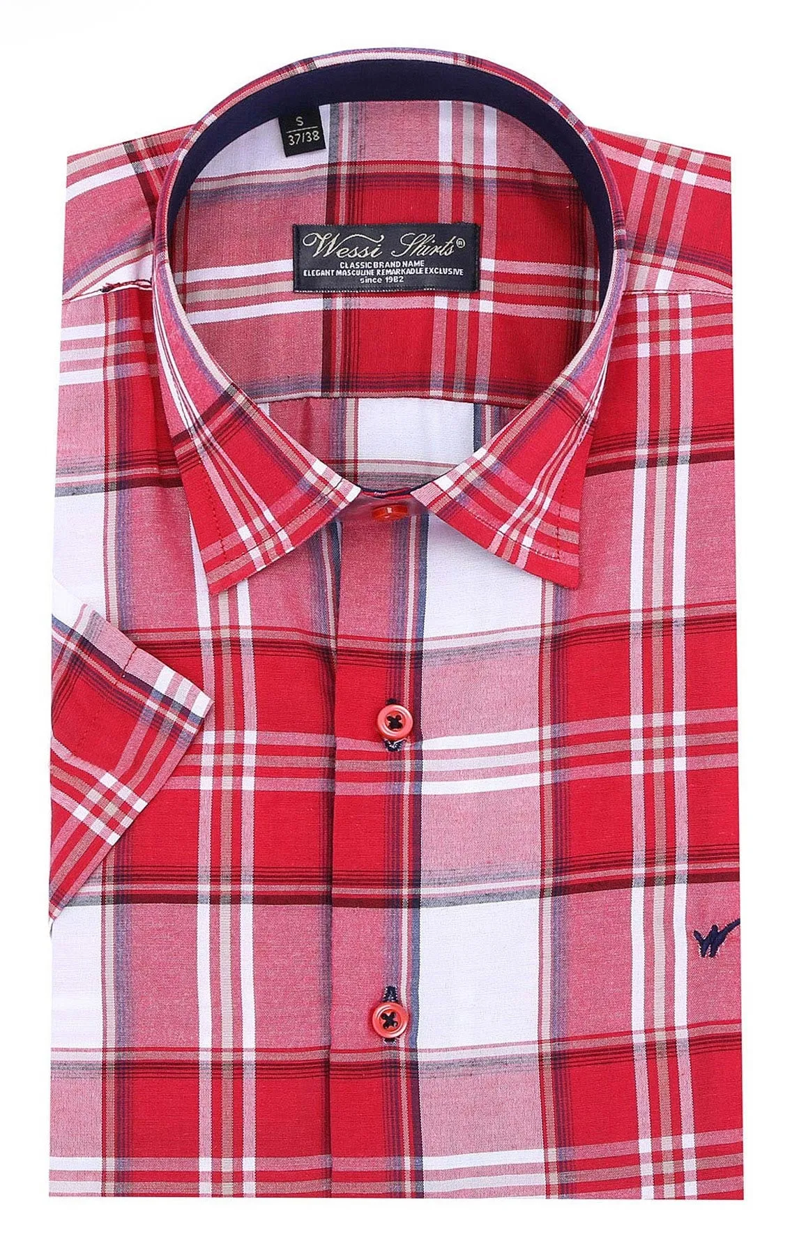 Checked Short Sleeve Burgundy Men Shirt - Wessi sold by Wessi product image thumbnail 4
