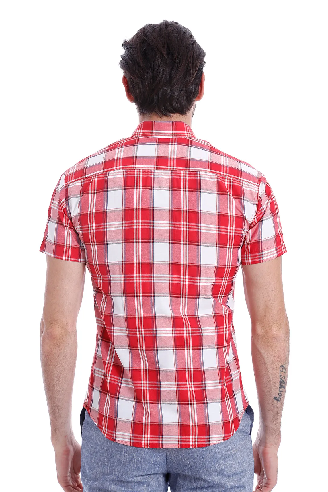 Checked Short Sleeve Burgundy Men Shirt - Wessi sold by Wessi product image thumbnail 3