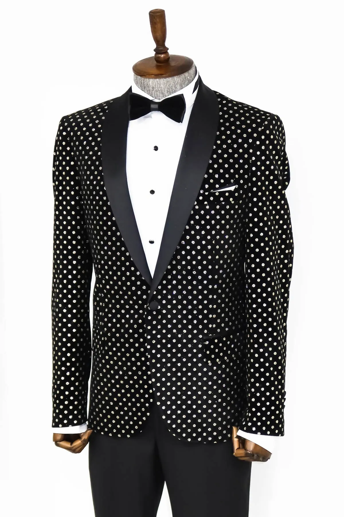 Dot Patterned Slim Fit Black Men Evening Dinner Blazer - Wessi sold by Wessi product image thumbnail 4
