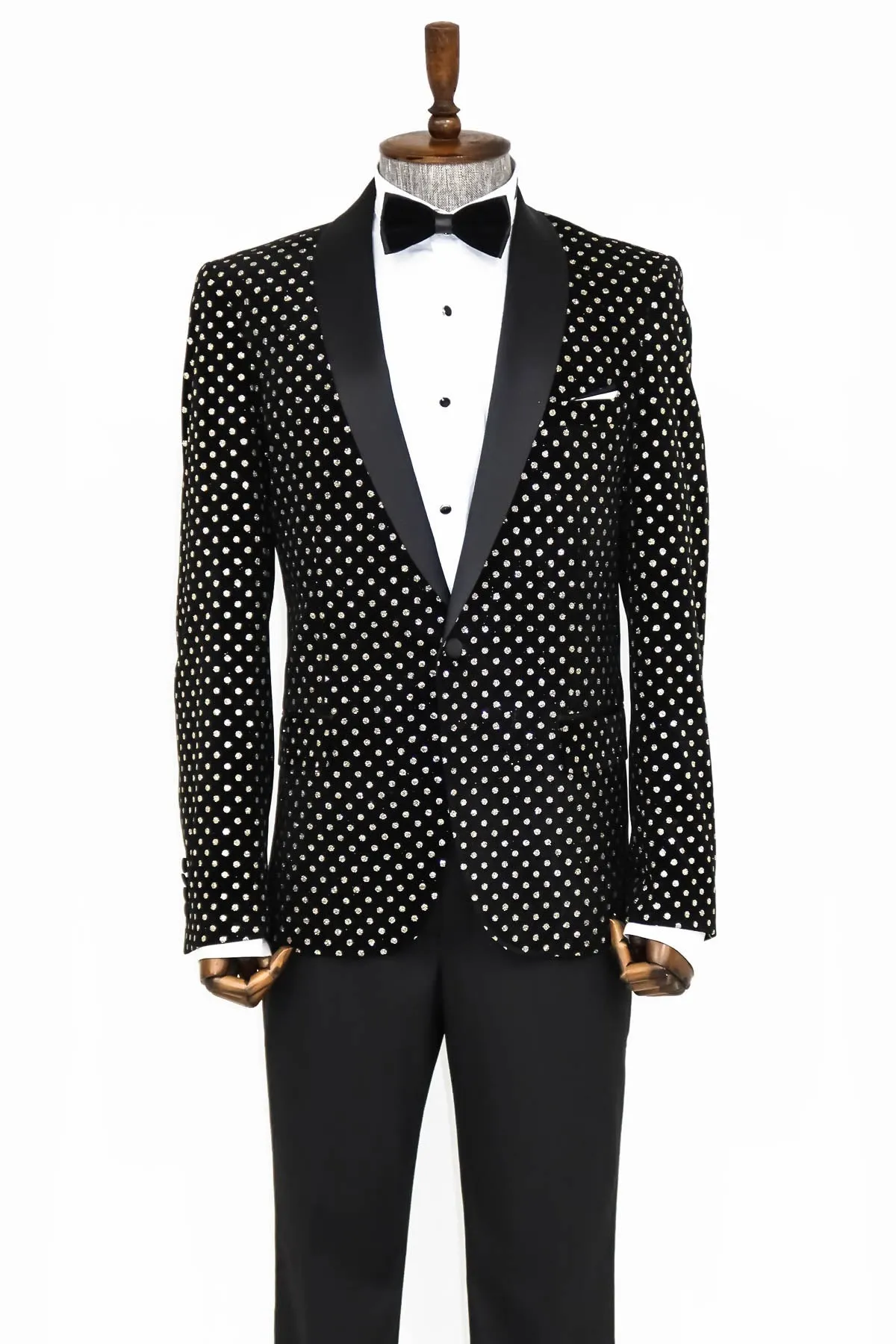 Dot Patterned Slim Fit Black Men Evening Dinner Blazer - Wessi sold by Wessi product image thumbnail 3