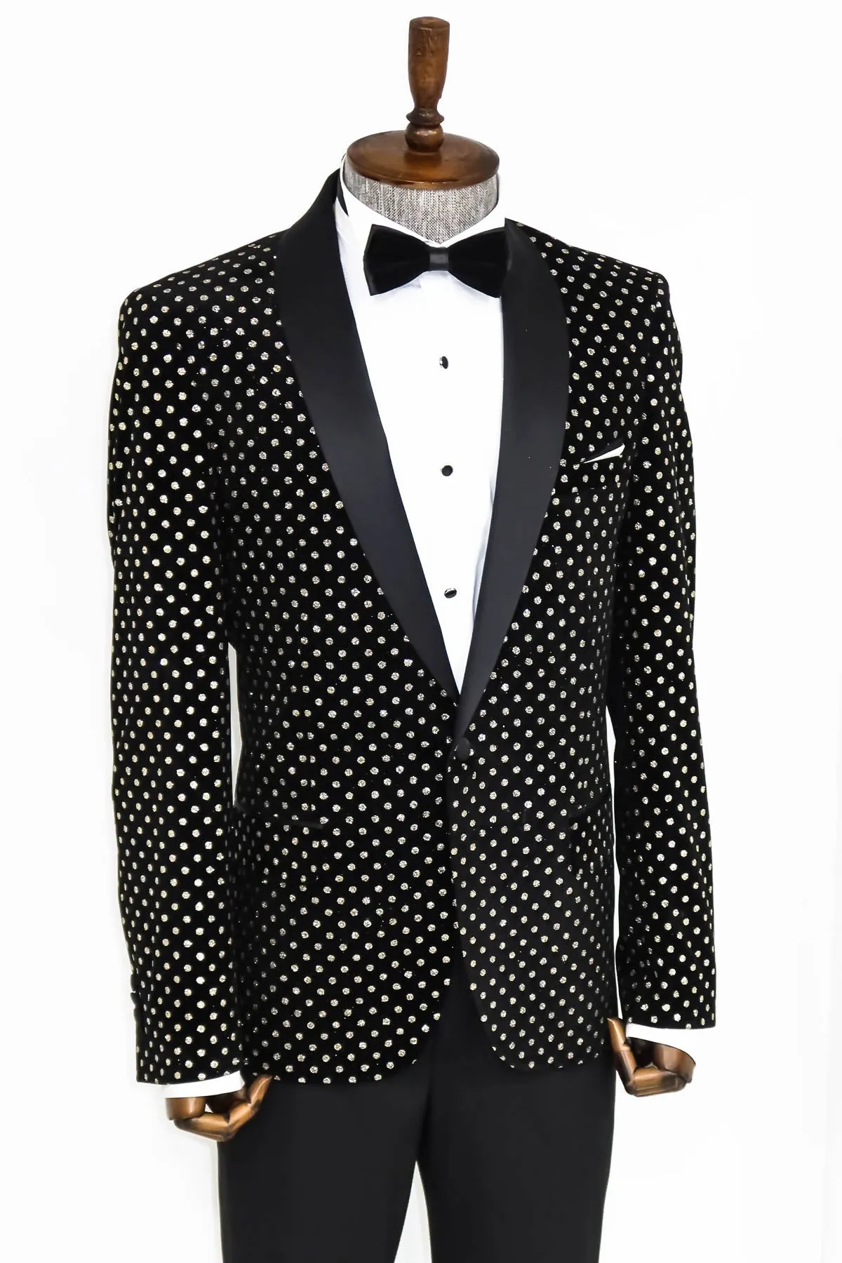 Dot Patterned Slim Fit Black Men Evening Dinner Blazer - Wessi sold by Wessi product image thumbnail 5