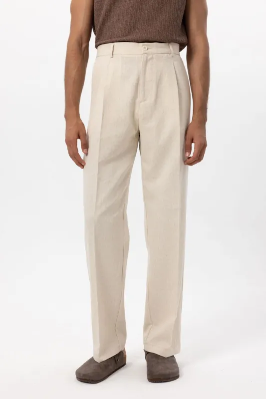 Men's Ecru Linen Blend Baggy Pants - Wessi sold by Wessi