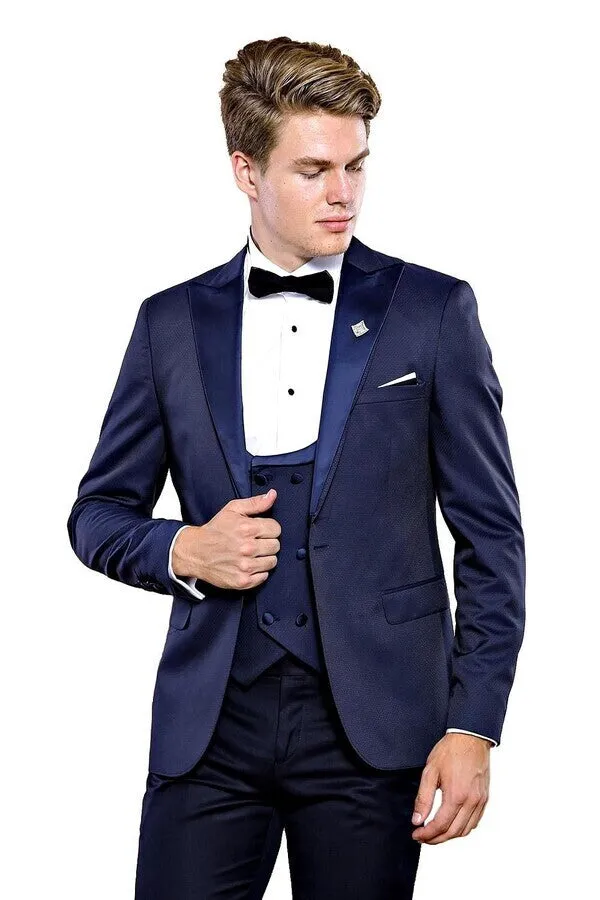 Detachable Lapel Navy Blue Men Tuxedo - Wessi sold by Wessi