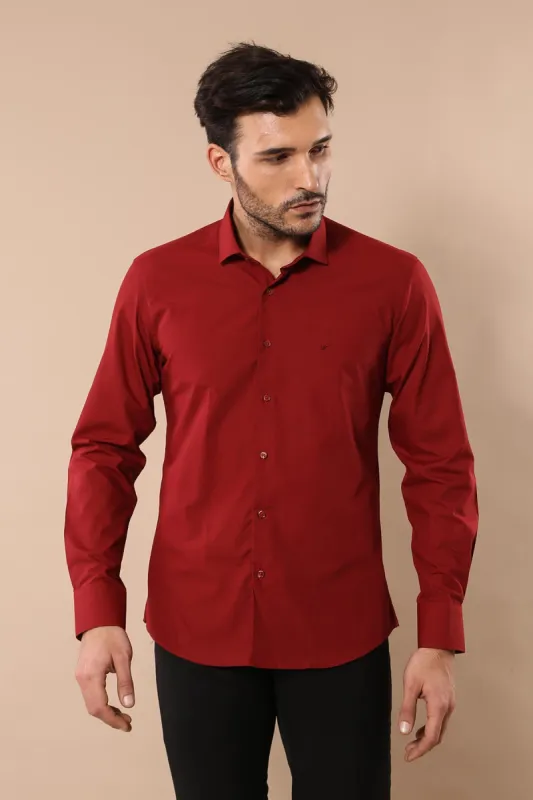 Plain Slim Fit Claret Red Men Shirt - Wessi sold by Wessi