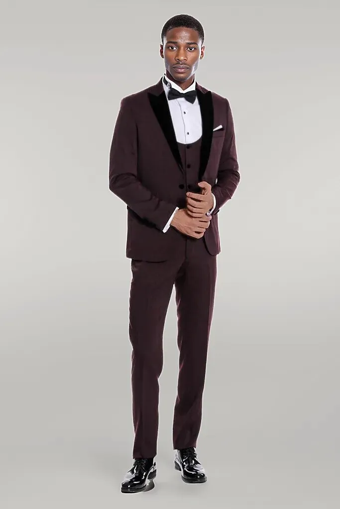 Velvet Lapel Slim Fit Burgundy Men Tuxedo - Wessi sold by Wessi product image thumbnail 2