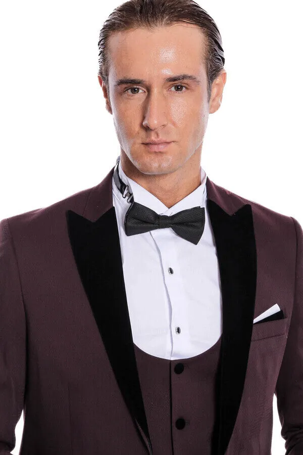 Velvet Lapel Slim Fit Burgundy Men Tuxedo - Wessi sold by Wessi product image thumbnail 5
