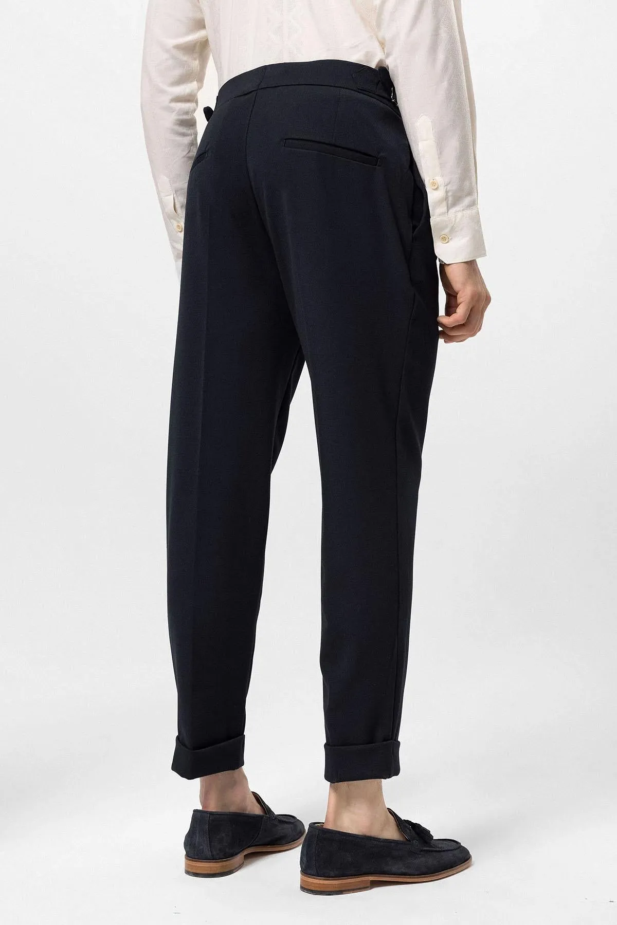 Men's Navy Blue High Waist Pleated Carrot Fit Trousers - Wessi sold by Wessi product image thumbnail 5