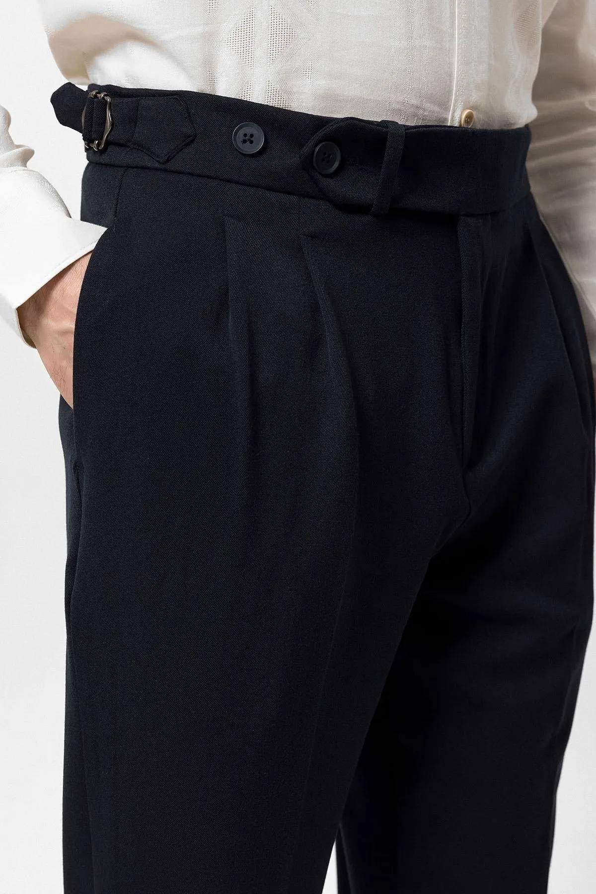 Men's Navy Blue High Waist Pleated Carrot Fit Trousers - Wessi sold by Wessi product image thumbnail 4