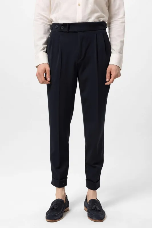 Men's Navy Blue High Waist Pleated Carrot Fit  Trousers - Wessi sold by Wessi