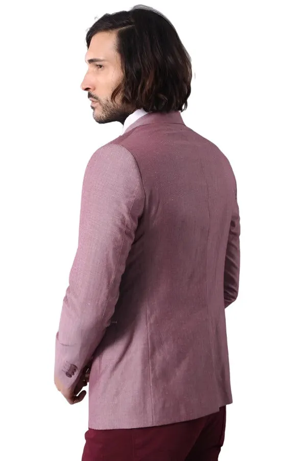 Pocket and Collar Plaid Mens Linnen Burgundy Blazer - Wessi sold by Wessi product image thumbnail 5