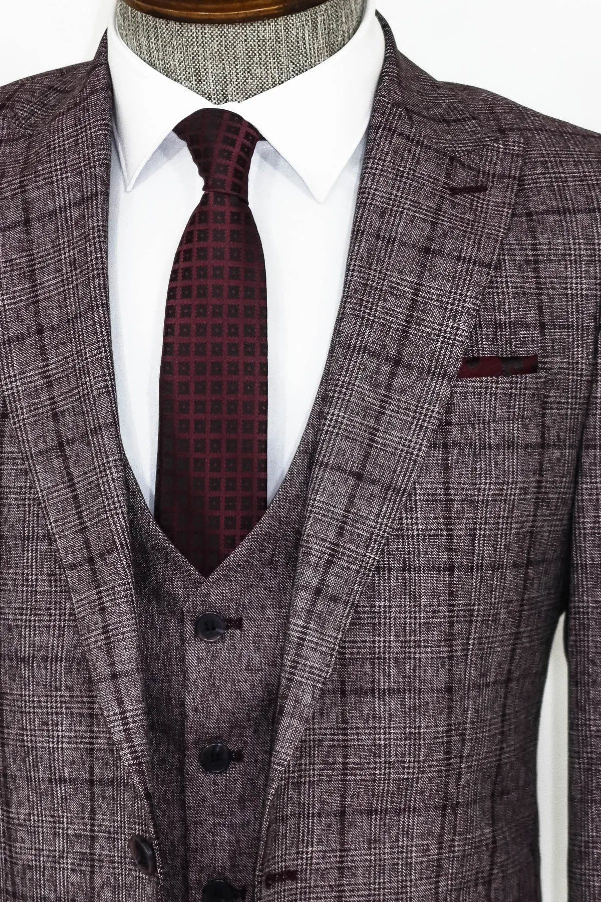 Slim Fit Checked Burgundy Men Suit - Wessi sold by Wessi product image thumbnail 2