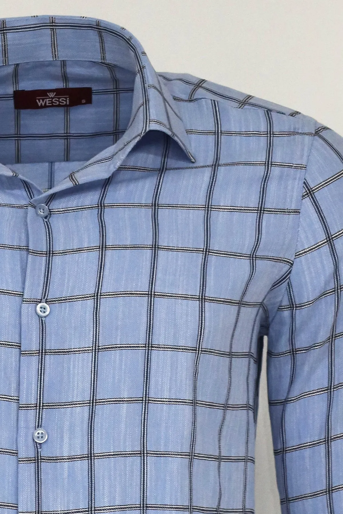 Plaid Slim Fit Blue Men Shirt - Wessi sold by Wessi product image thumbnail 2