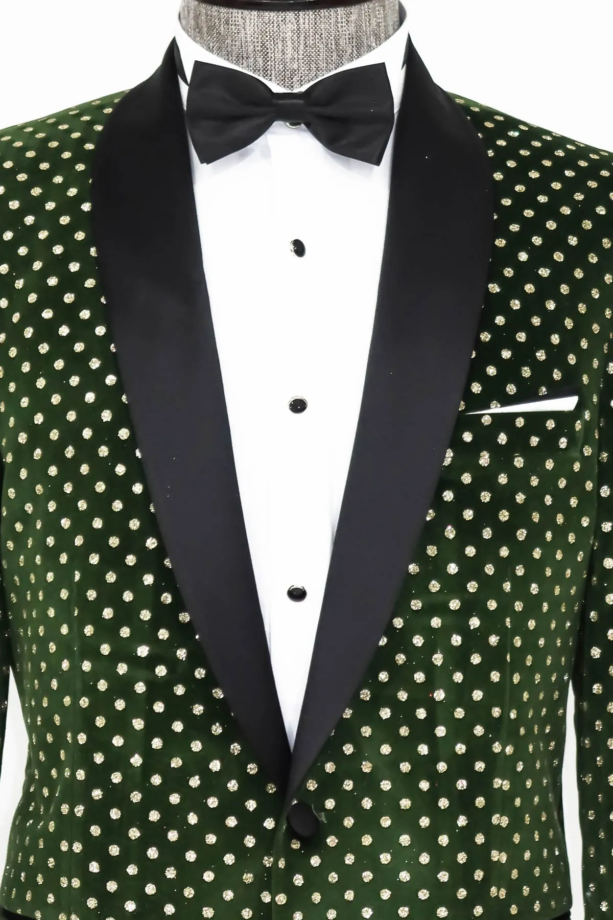 Dot Pattern Slim Fit Dark Green Men Wedding Groom Blazer - Wessi sold by Wessi product image thumbnail 2