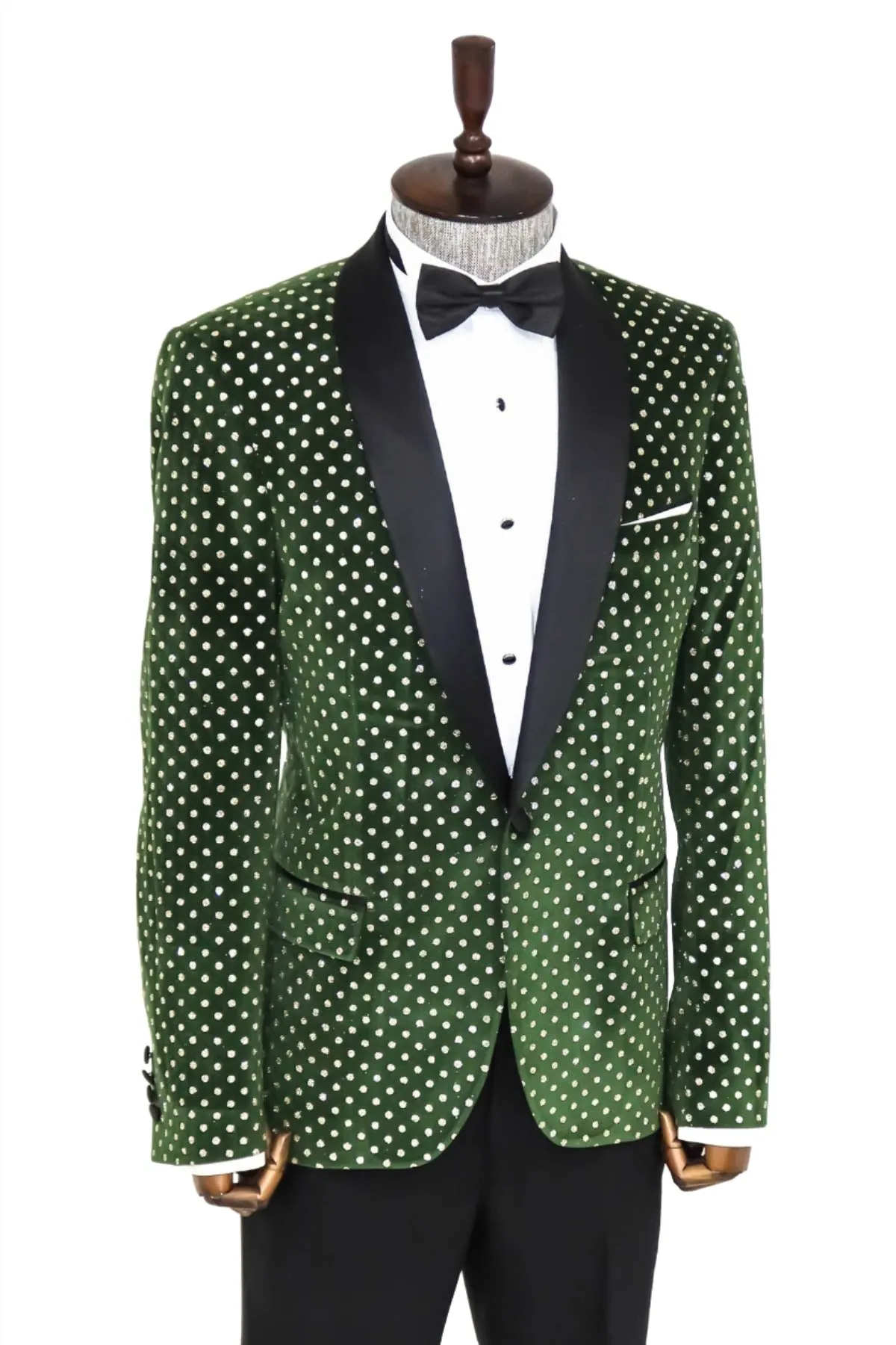Dot Pattern Slim Fit Dark Green Men Wedding Groom Blazer - Wessi sold by Wessi product image thumbnail 4