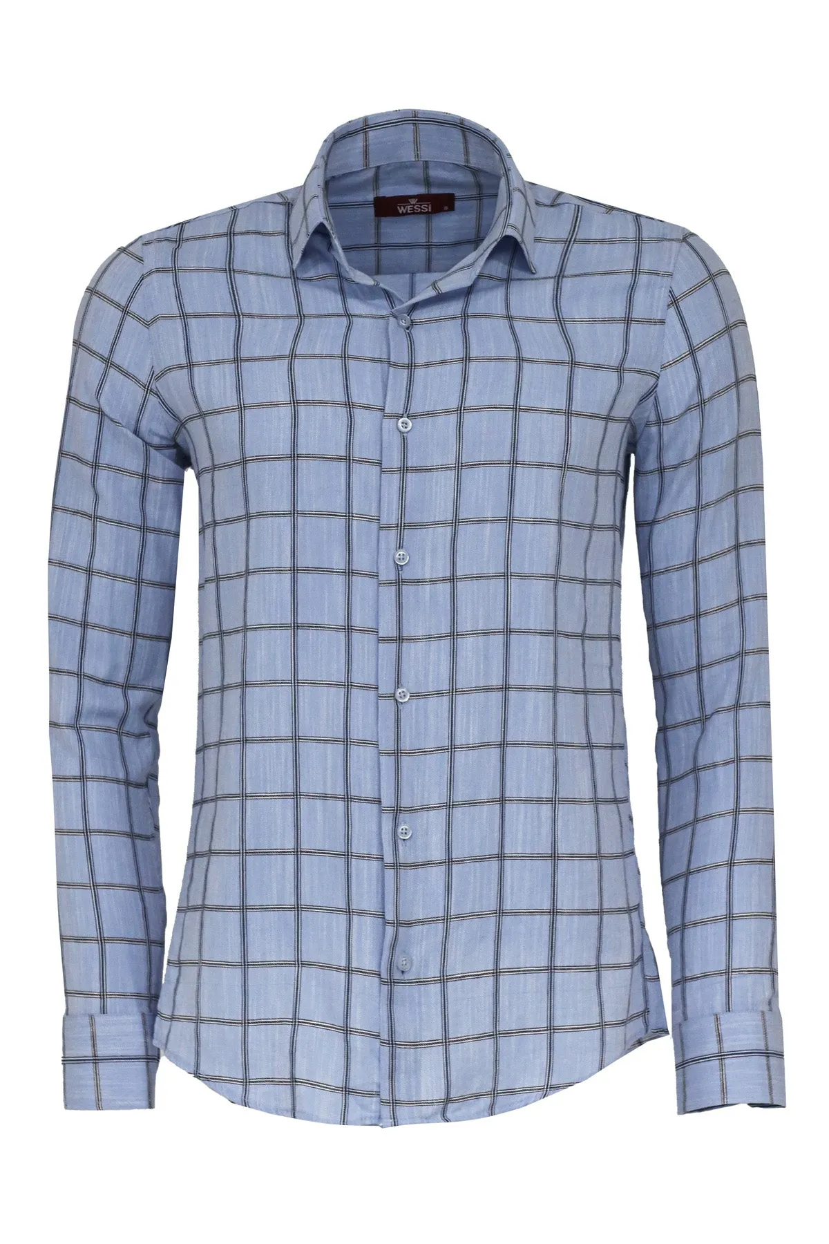 Plaid Slim Fit Blue Men Shirt - Wessi sold by Wessi
