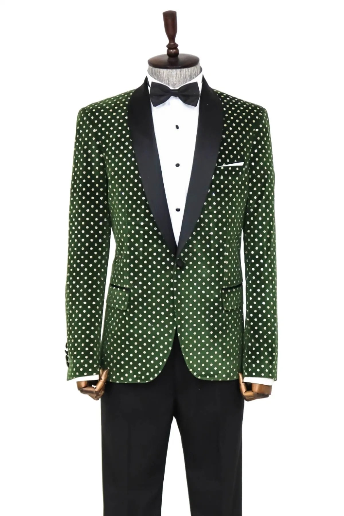 Dot Pattern Slim Fit Dark Green Men Wedding Groom Blazer - Wessi sold by Wessi product image thumbnail 3