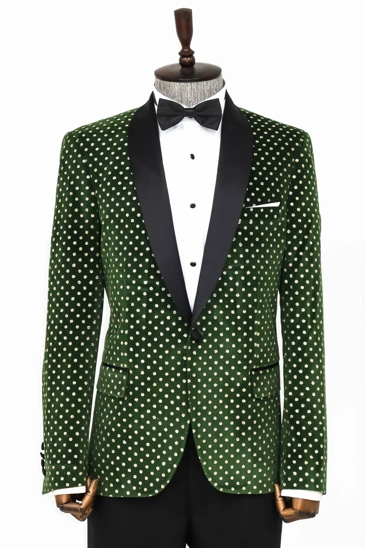 Dot Pattern Slim Fit Dark Green Men Wedding Groom Blazer - Wessi sold by Wessi