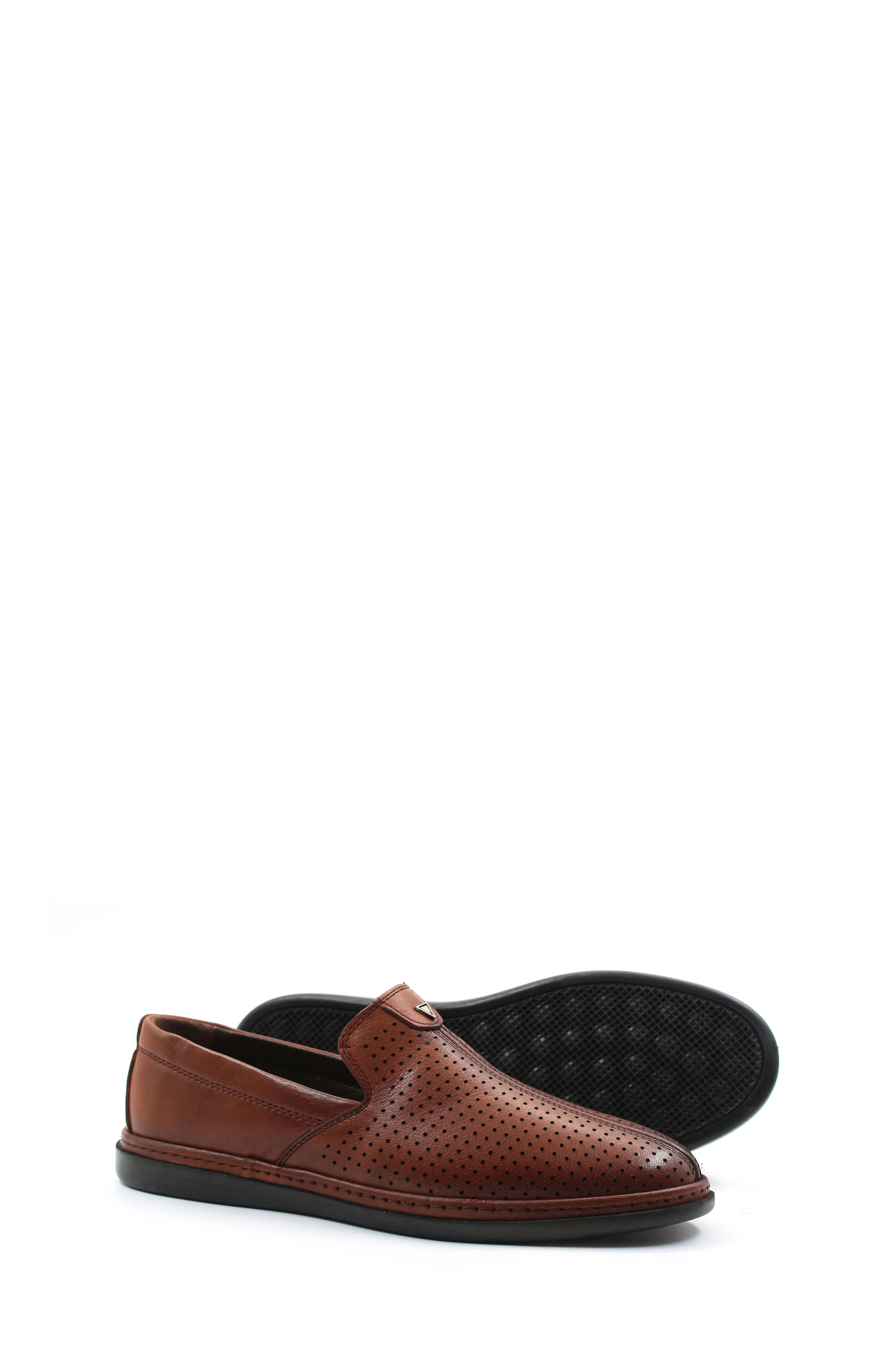 Brown Perforated Leather Slip-On Loafers-Wessi sold by Wessi product image thumbnail 3