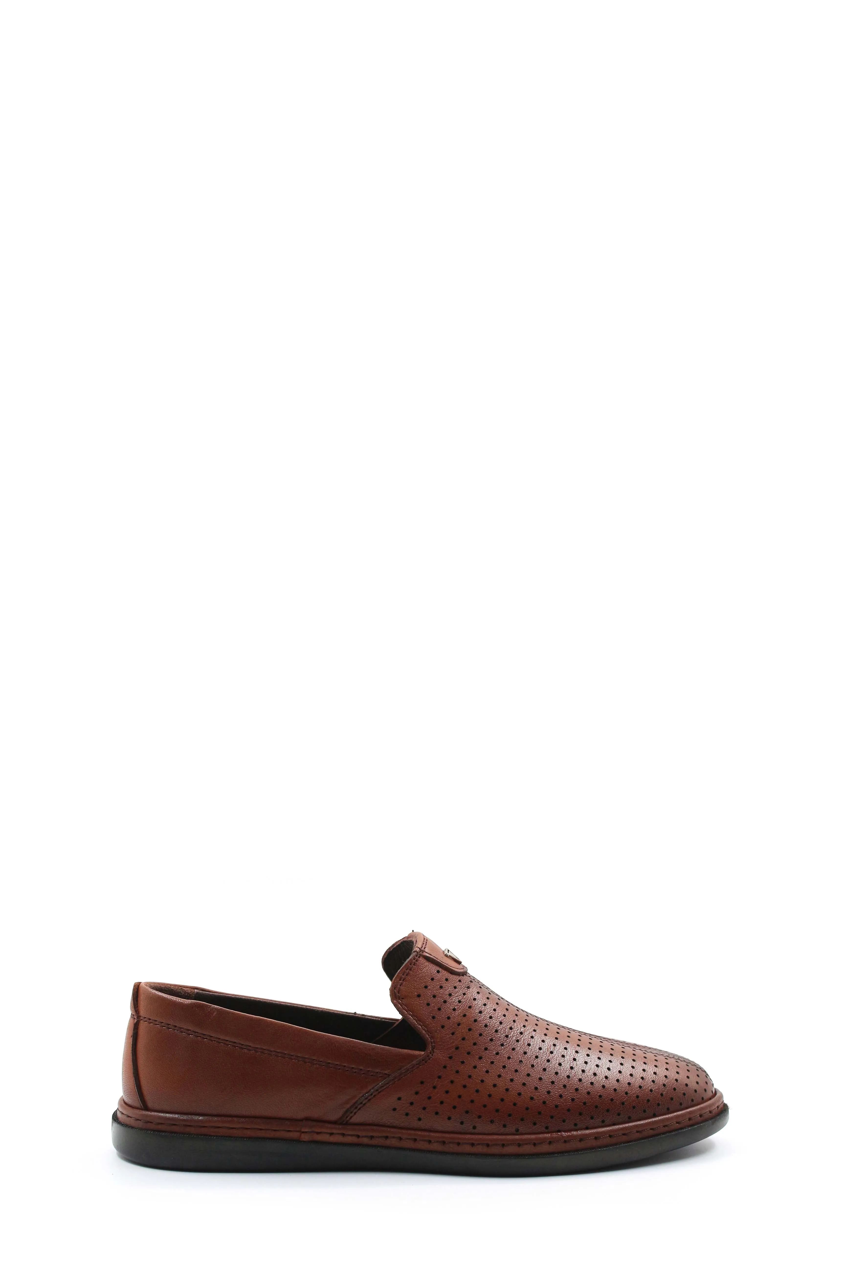 Brown Perforated Leather Slip-On Loafers-Wessi sold by Wessi