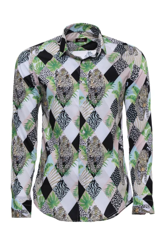 Leopard Pattern Long Sleeves Multicolor Men Shirt - Wessi sold by Wessi