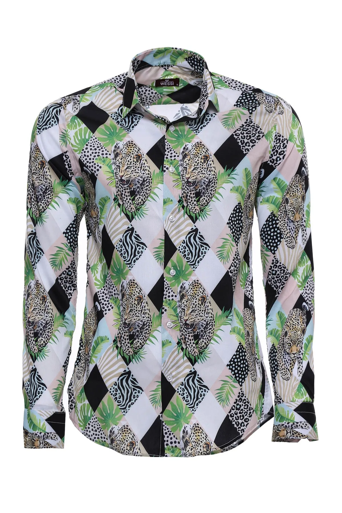 Leopard Pattern Long Sleeves Multicolor Men Shirt - Wessi sold by Wessi