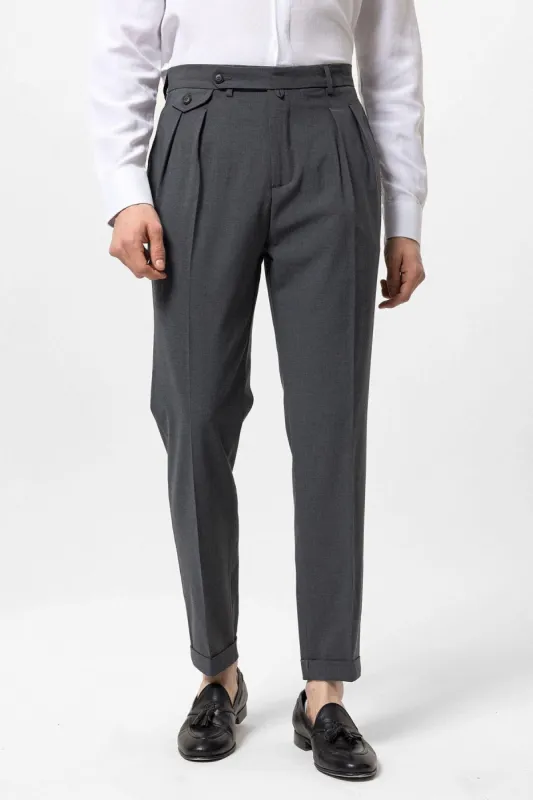 Men's Grey Pleated High-Waisted  Pants - Wessi sold by Wessi
