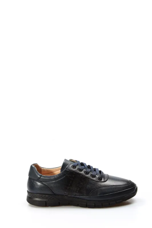 Navy Leather Casual Sneakers-Wessi sold by Wessi