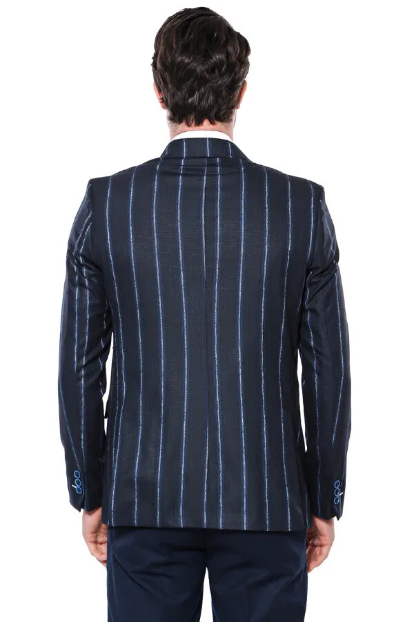Striped Dark Blue Slim-Fit Blazer - Wessi sold by Wessi product image thumbnail 4