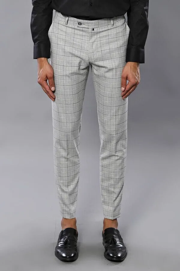 Plaid Slim-Fit Light Grey Men Trousers - Wessi sold by Wessi product image thumbnail 4