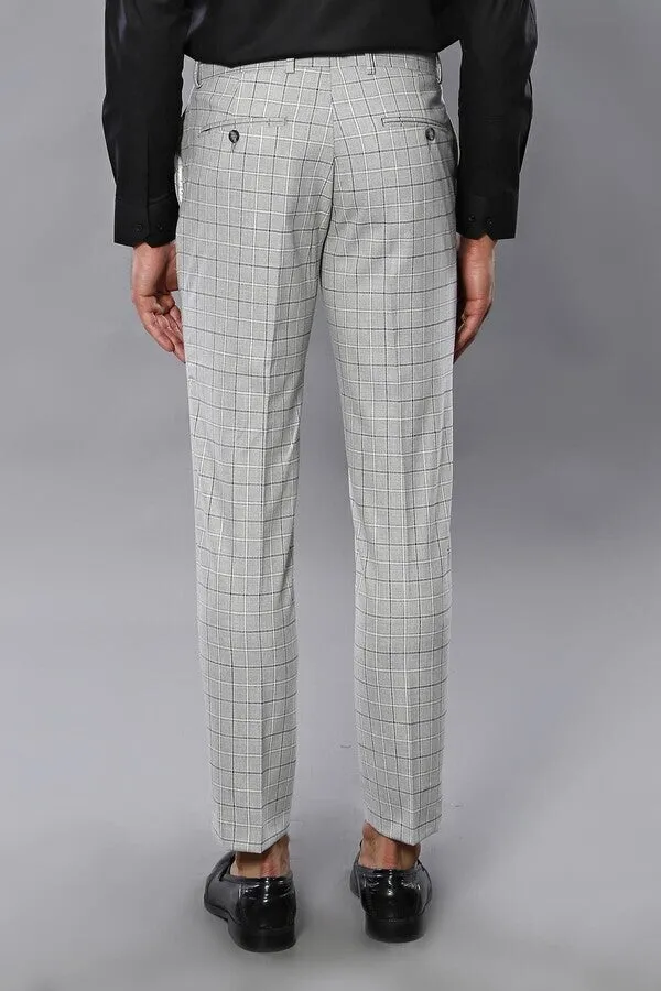 Plaid Slim-Fit Light Grey Men Trousers - Wessi sold by Wessi product image thumbnail 5